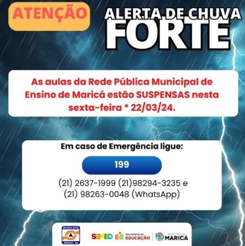 Prefeitura de Maricá suspende aulas das escolas municipais nesta sexta-feira (22/03)