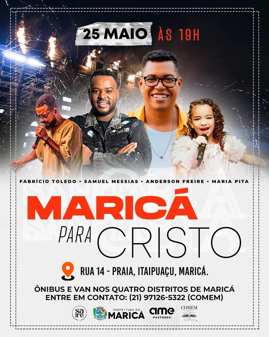 Maricá para Cristo: Anderson Freire e Samuel Messias farão show gratuito no Dia do Evangélico em Itaipuaçu